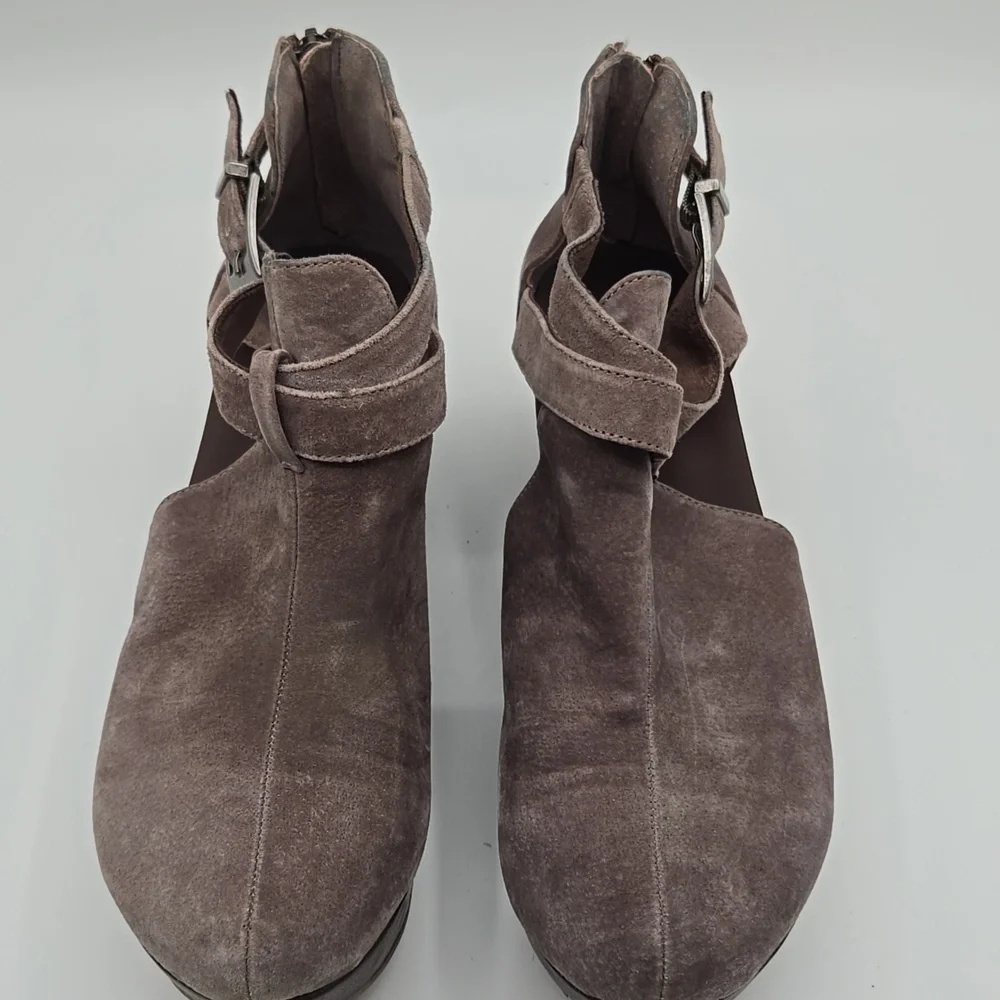 Yellowbox | Balera Taupe Suede Wedge Heel Ankle Booties Size 9